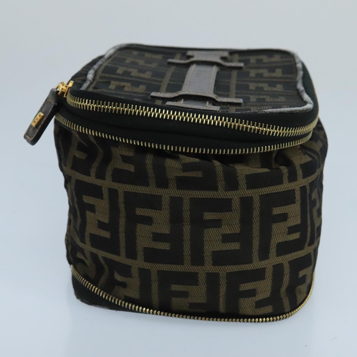 FENDI Zucca Canvas Vanity Pouch Brown Black gold 100790