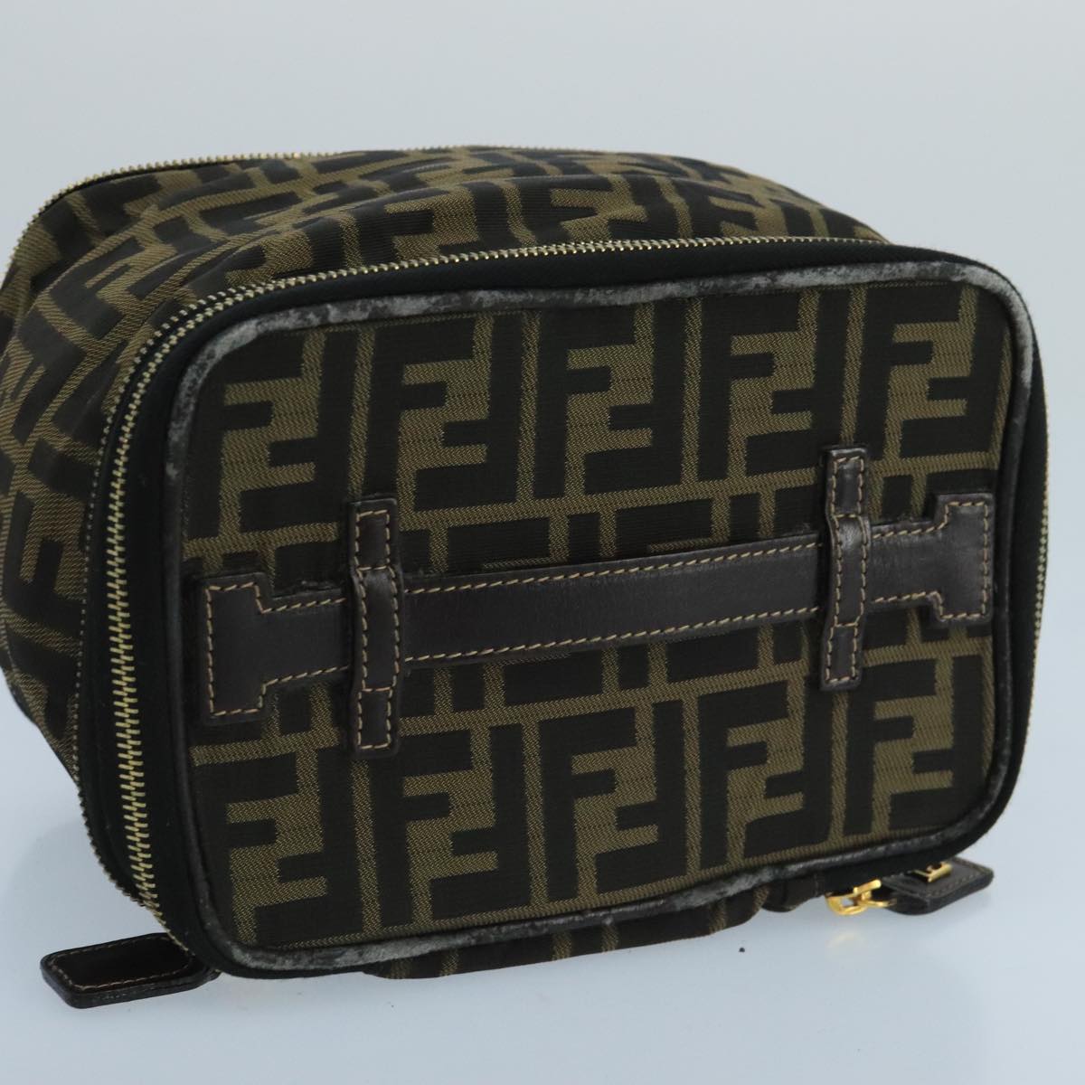 FENDI Zucca Canvas Vanity Pouch Brown Black gold 100790