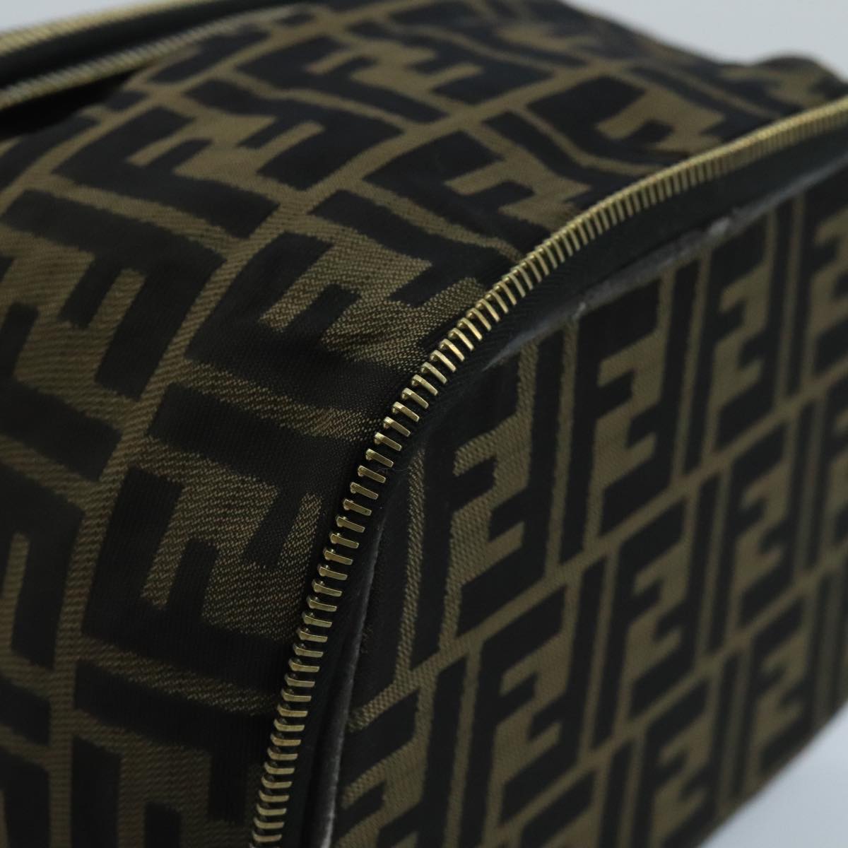 FENDI Zucca Canvas Vanity Pouch Brown Black gold 100790