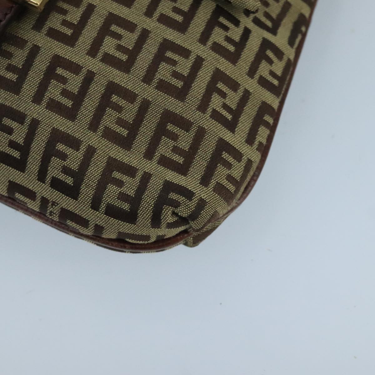 FENDI Zucchino Canvas Shoulder Bag Beige Gold 100793