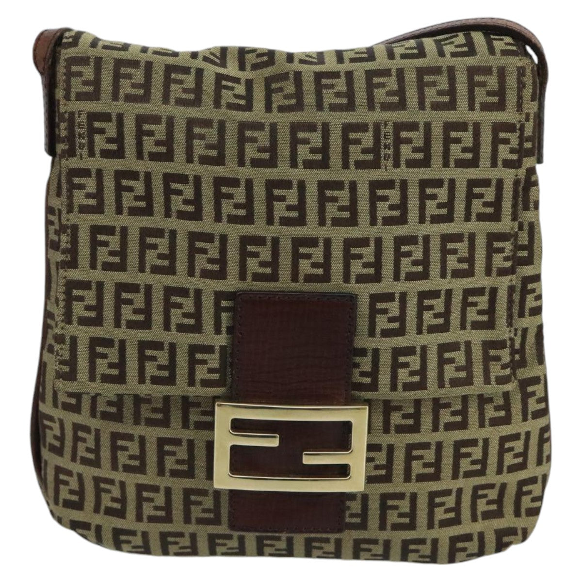 FENDI Zucchino Canvas Shoulder Bag Beige Gold 100793