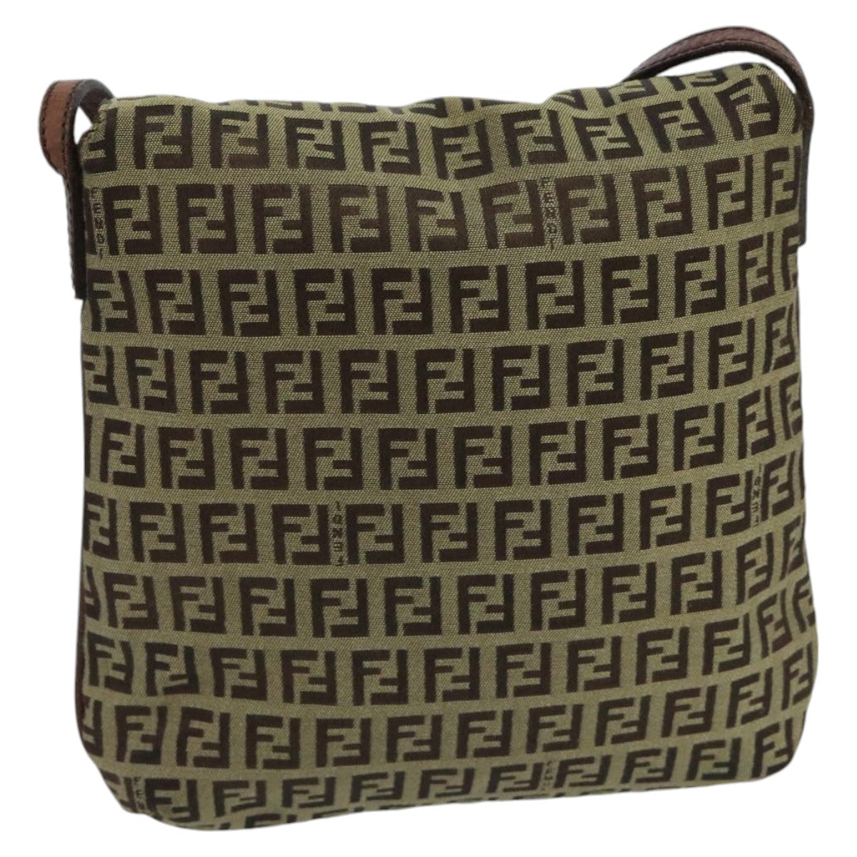 FENDI Zucchino Canvas Shoulder Bag Beige Gold 100793