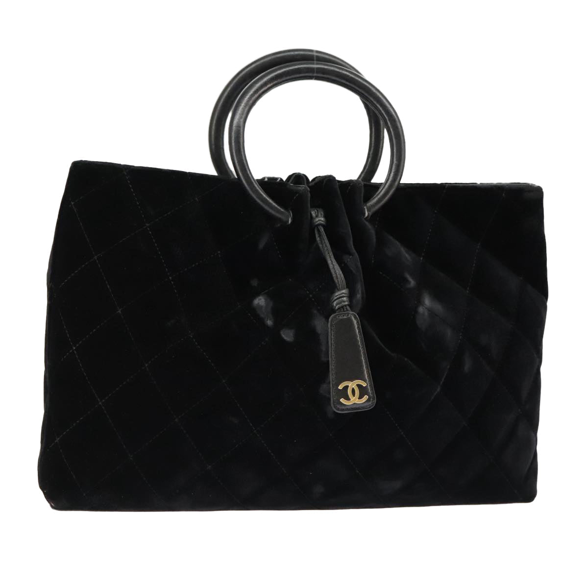 CHANEL Matelasse Hand Bag Velor Black Gold CC 100911