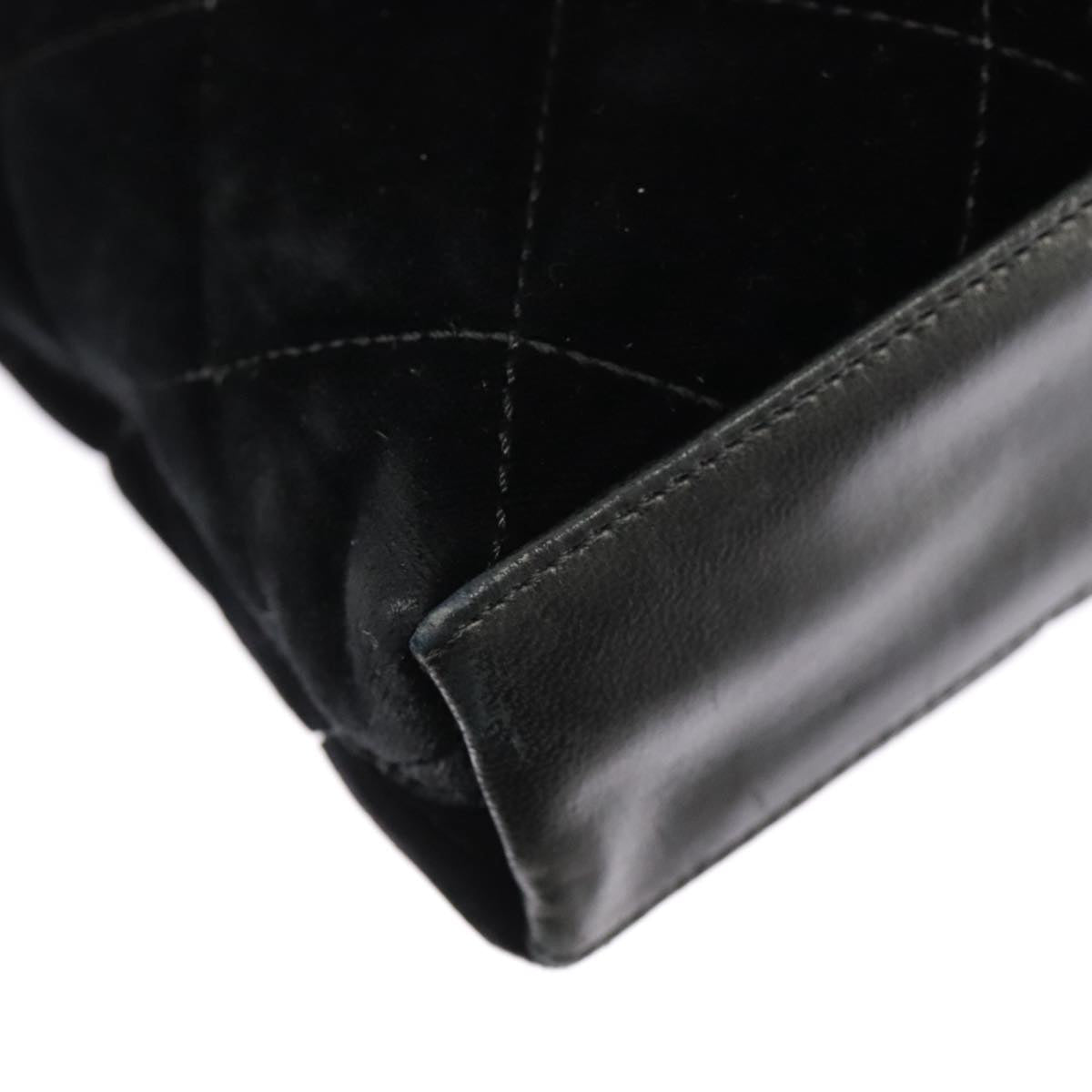 CHANEL Matelasse Hand Bag Velor Black Gold CC 100911