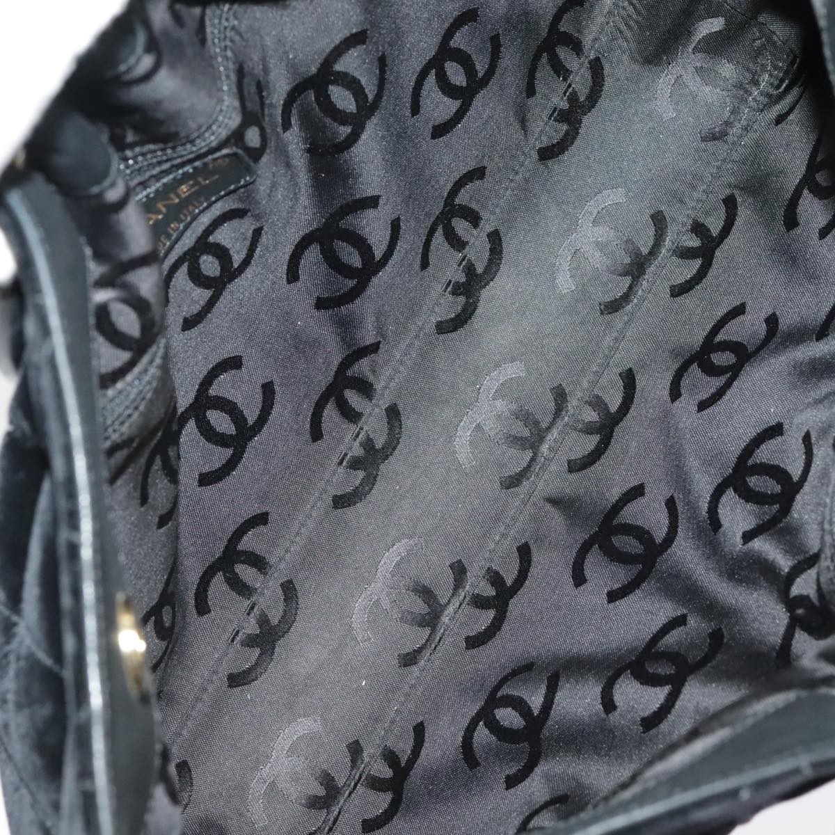 CHANEL Matelasse Hand Bag Velor Black Gold CC 100911