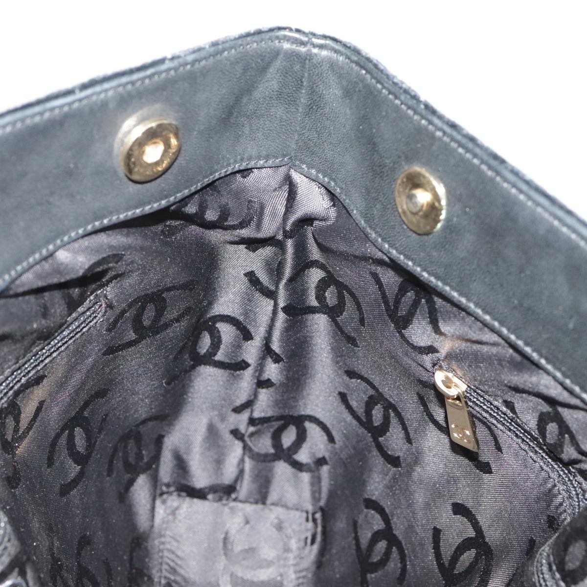 CHANEL Matelasse Hand Bag Velor Black Gold CC 100911