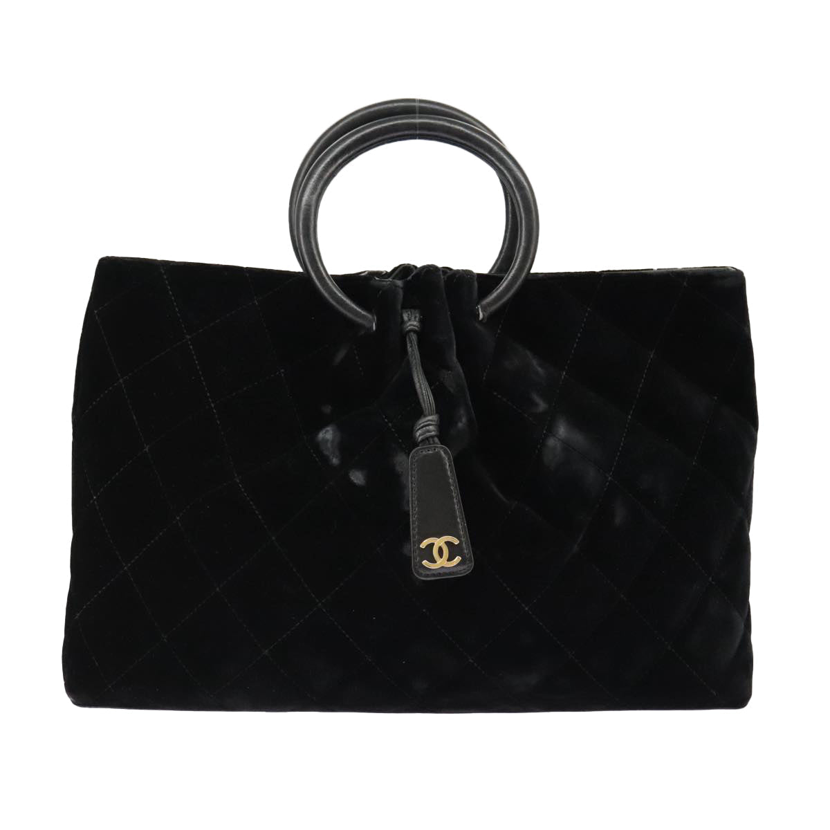 CHANEL Matelasse Hand Bag Velor Black Gold CC 100911