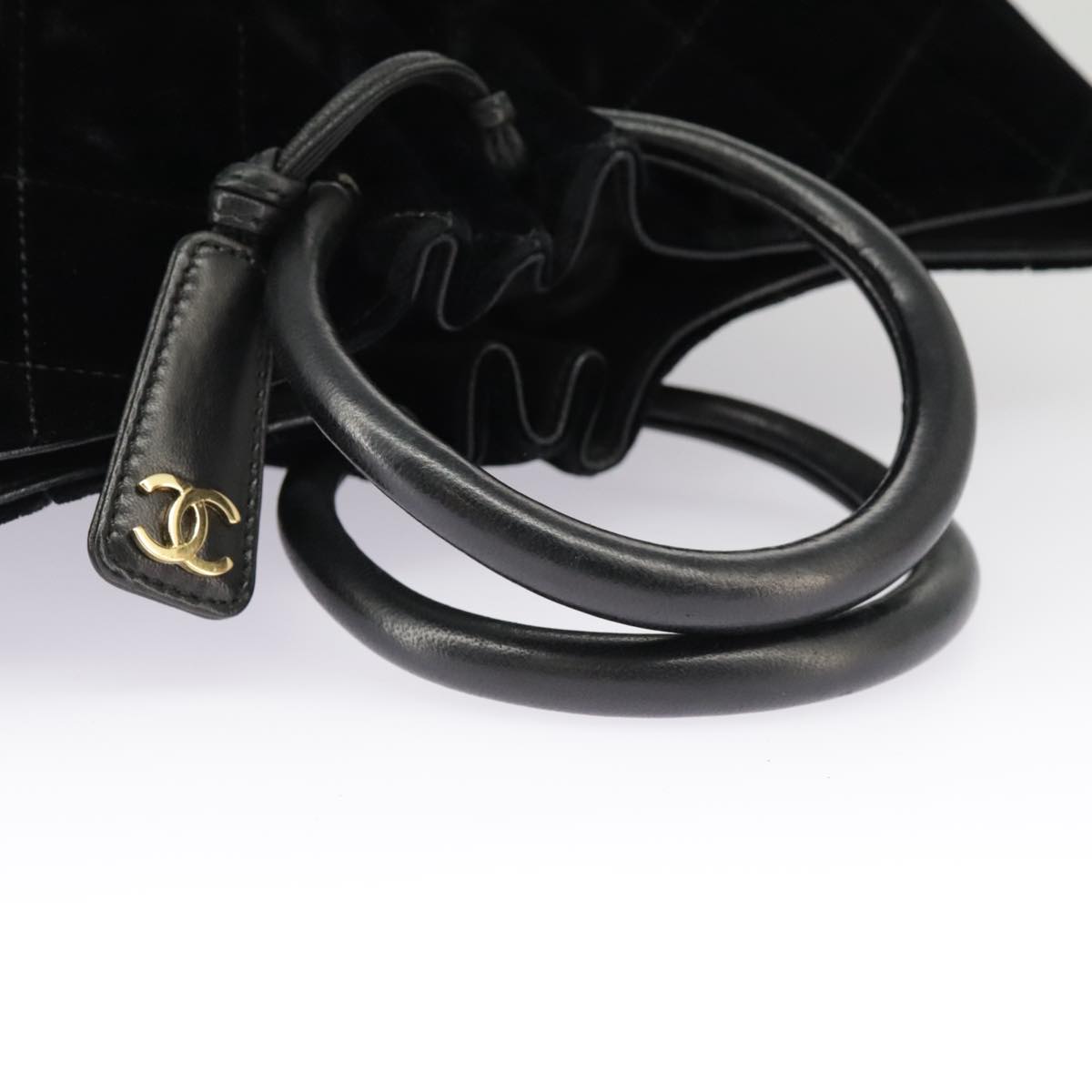 CHANEL Matelasse Hand Bag Velor Black Gold CC 100911