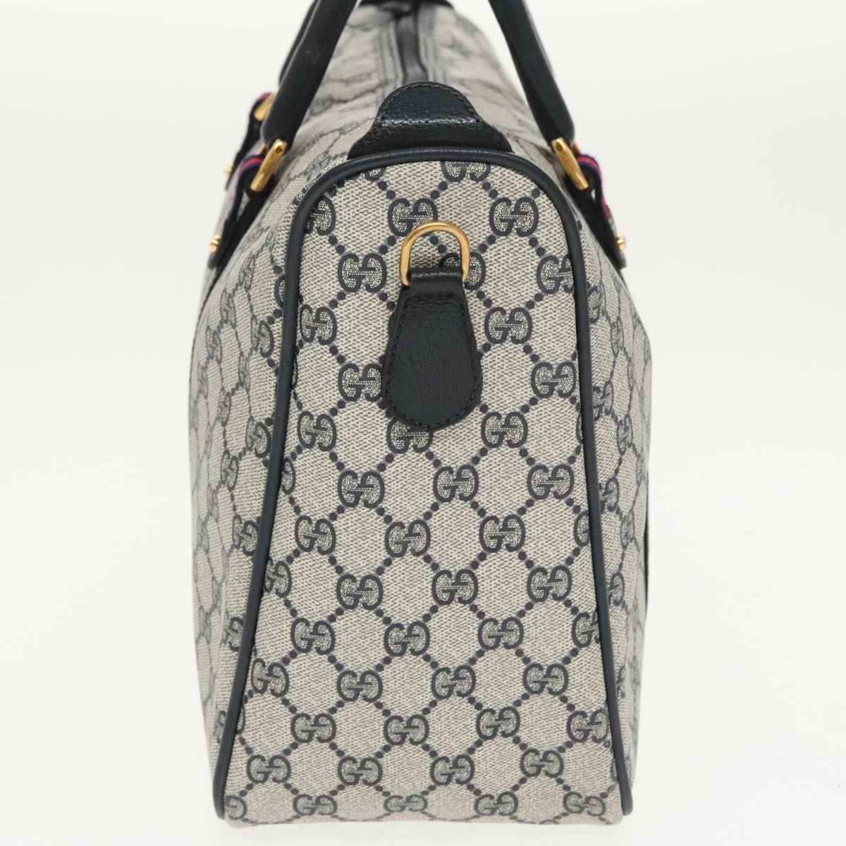 GUCCI GG Supreme Sherry Line Hand Bag PVC 2way Navy Red 39 02 041 100923