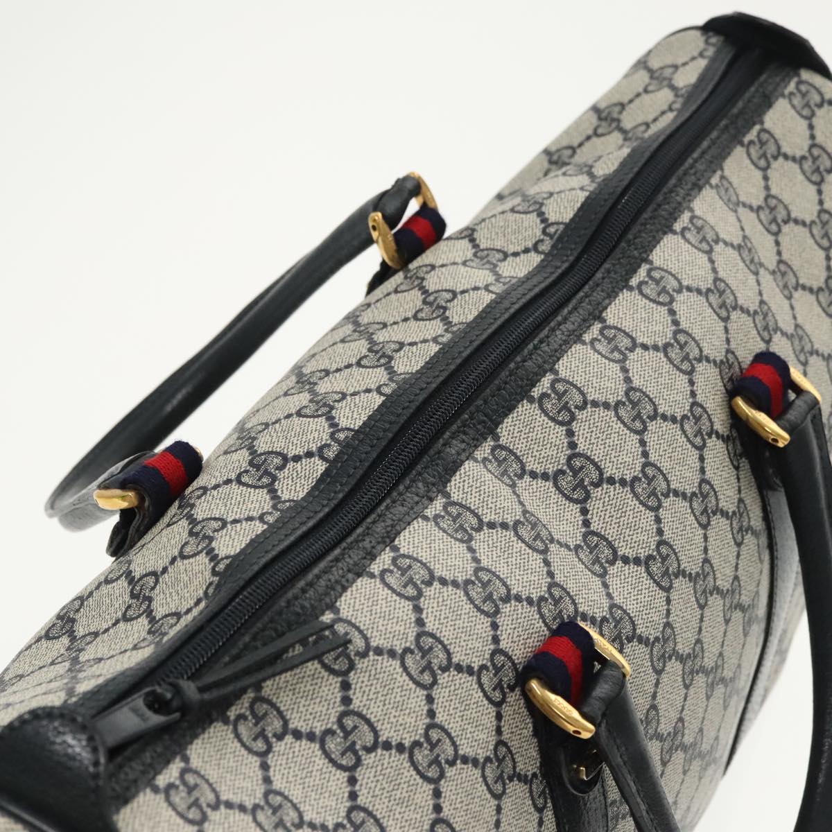 GUCCI GG Supreme Sherry Line Hand Bag PVC 2way Navy Red 39 02 041 100923