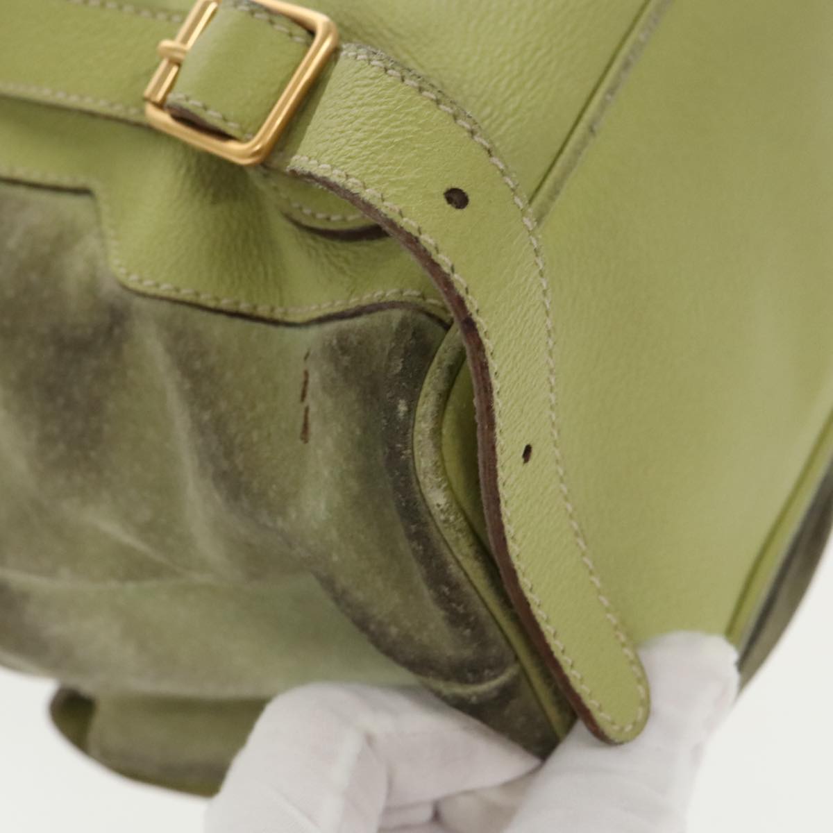 GUCCI Bamboo Backpack Suede Green Gold 003 2058 0016 100938