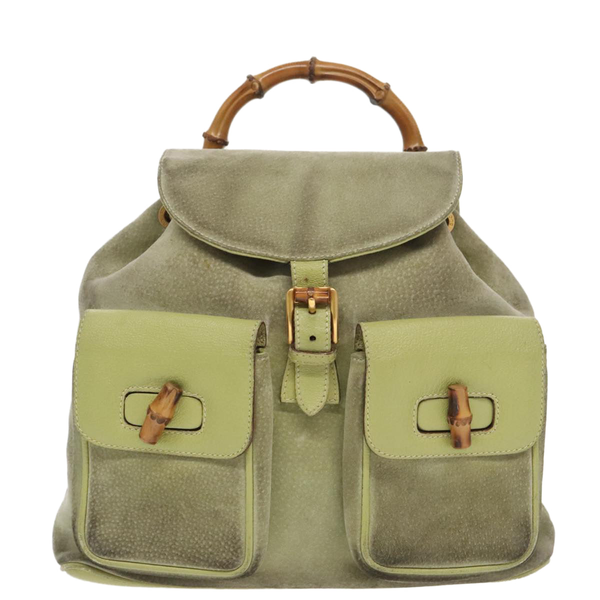 GUCCI Bamboo Backpack Suede Green Gold 003 2058 0016 100938
