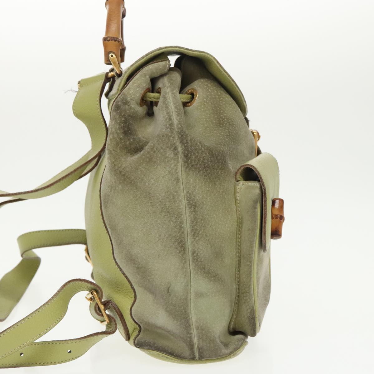 GUCCI Bamboo Backpack Suede Green Gold 003 2058 0016 100938