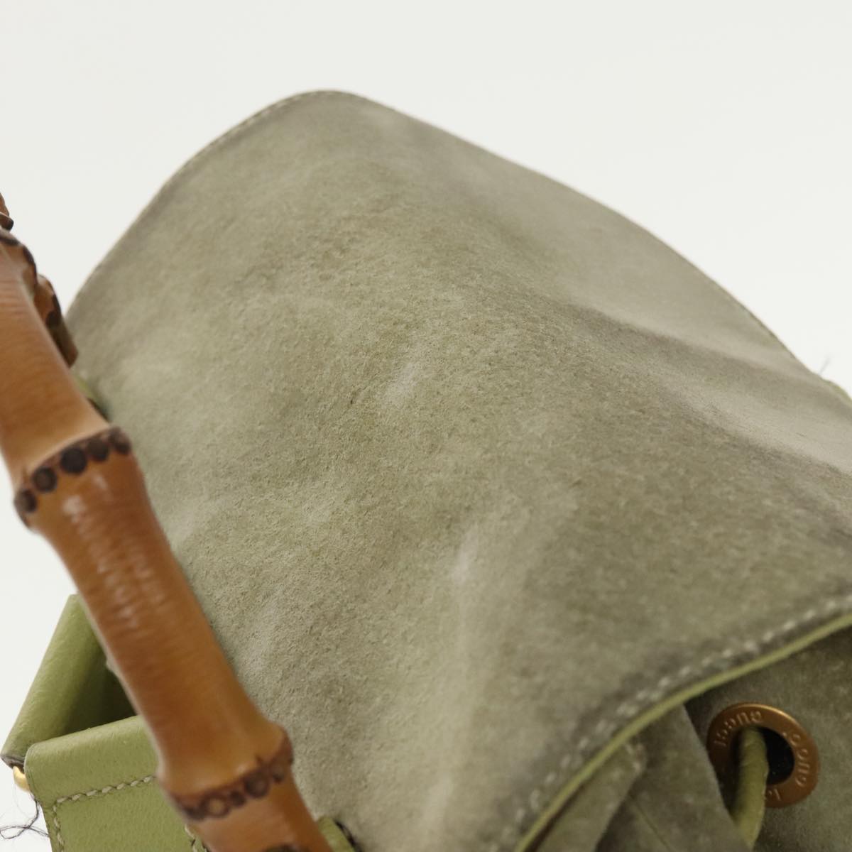 GUCCI Bamboo Backpack Suede Green Gold 003 2058 0016 100938