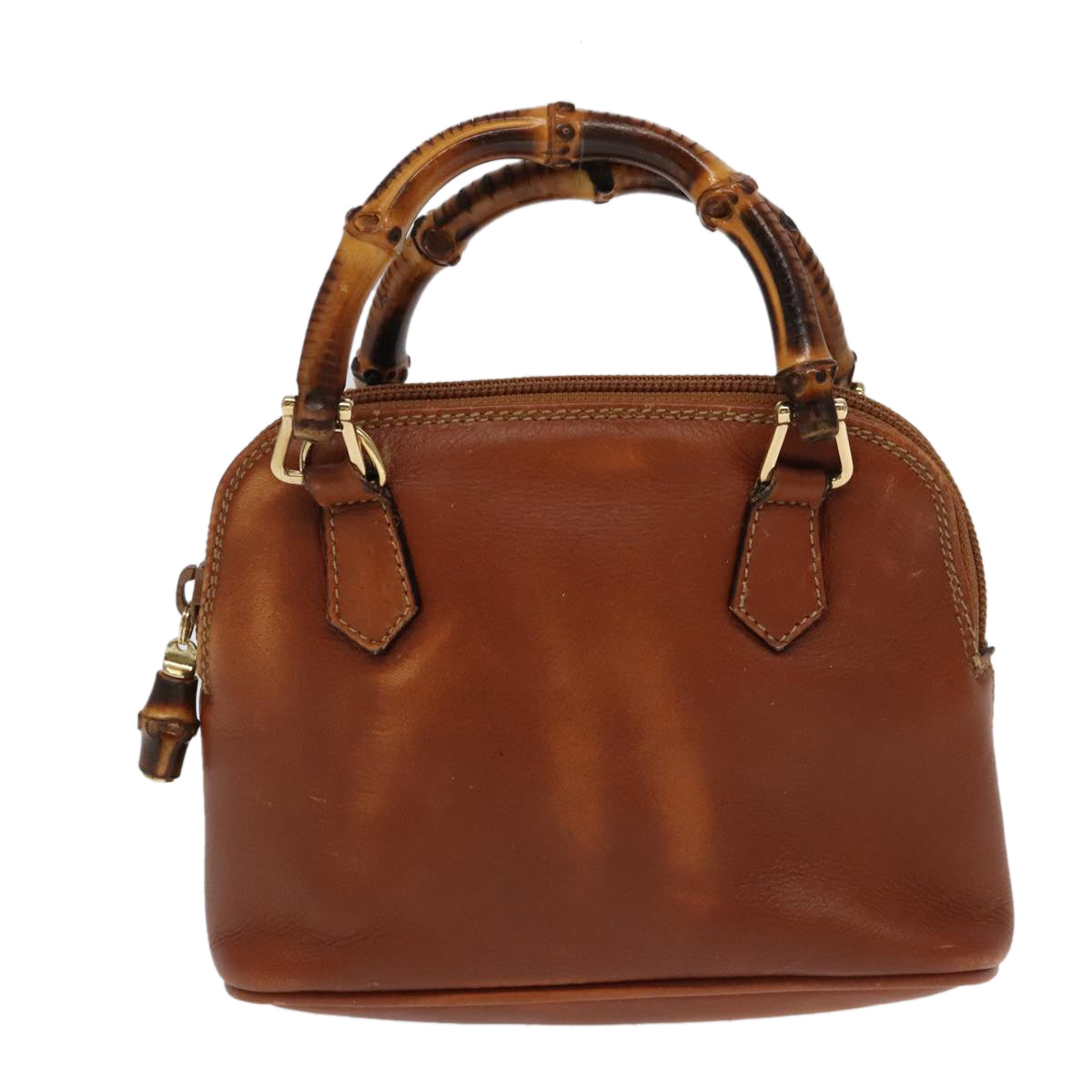 GUCCI Bamboo Hand Bag Leather 2way Brown Gold 007 2865 0231 100959
