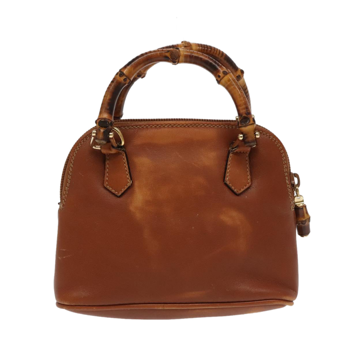 GUCCI Bamboo Hand Bag Leather 2way Brown Gold 007 2865 0231 100959