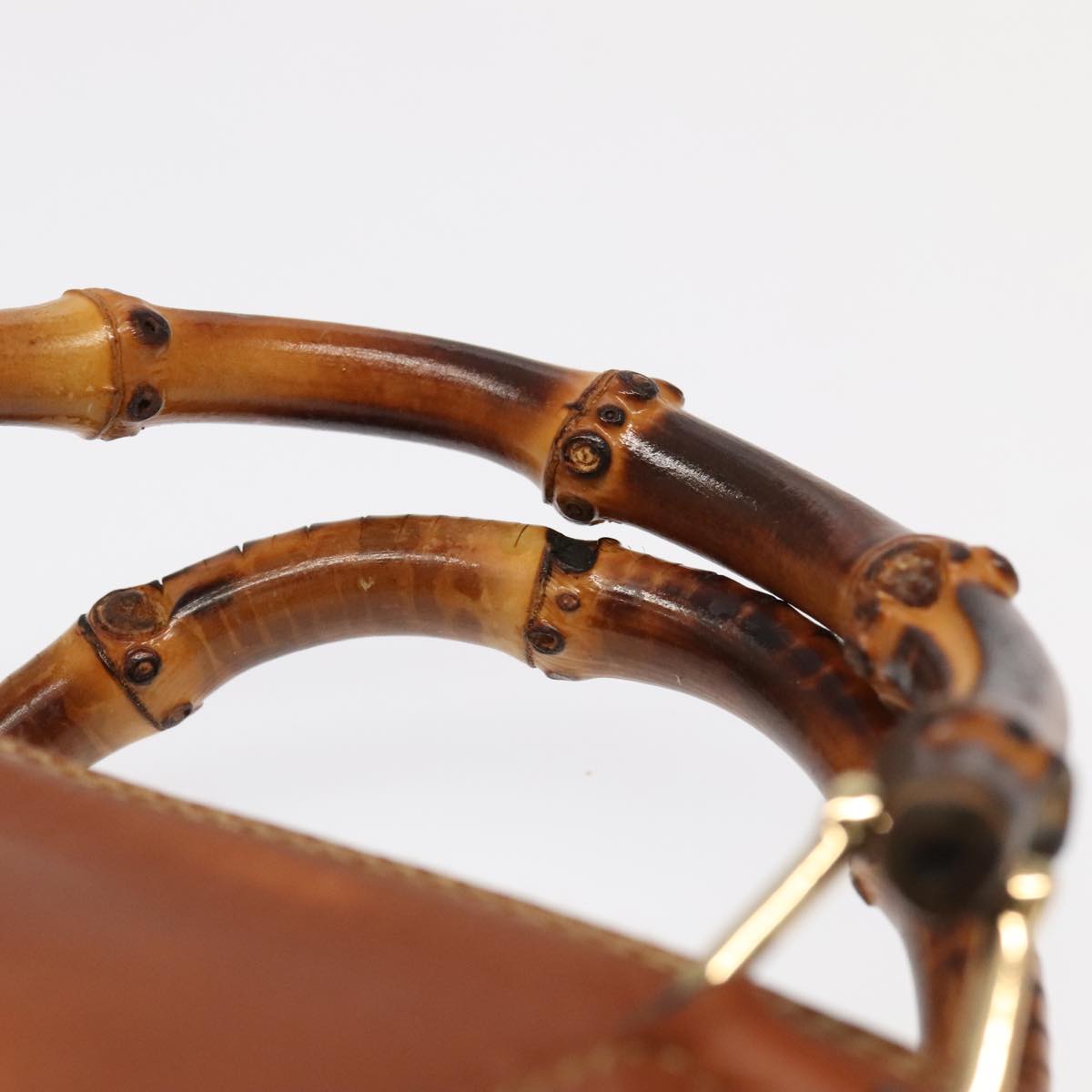 GUCCI Bamboo Hand Bag Leather 2way Brown Gold 007 2865 0231 100959