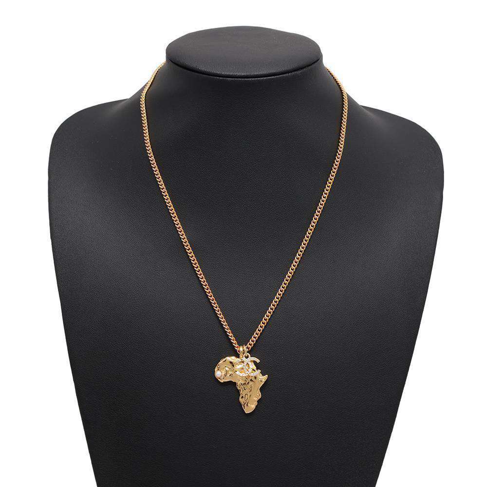 CHANEL Necklace African continent motif Gold Metal  Rhinestone Faux Pearl