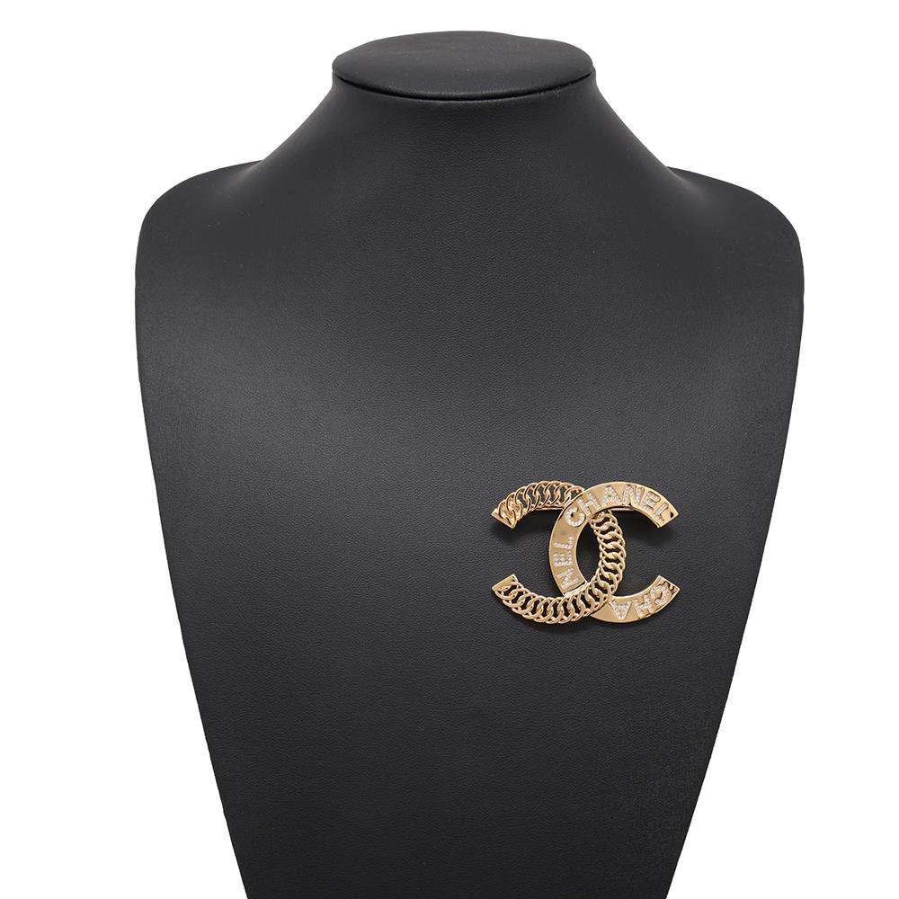 CHANEL CC Logo Brooch Gold Metal  Rhinestone