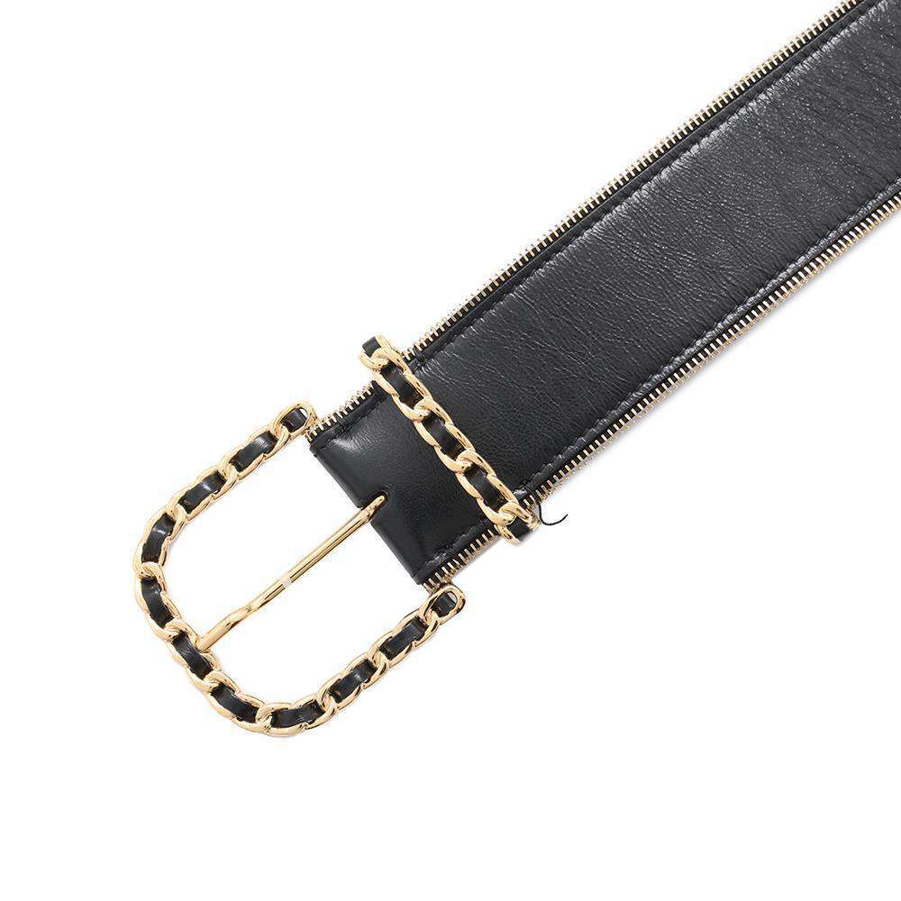 CHANEL Belt Black Lambskin Size 85