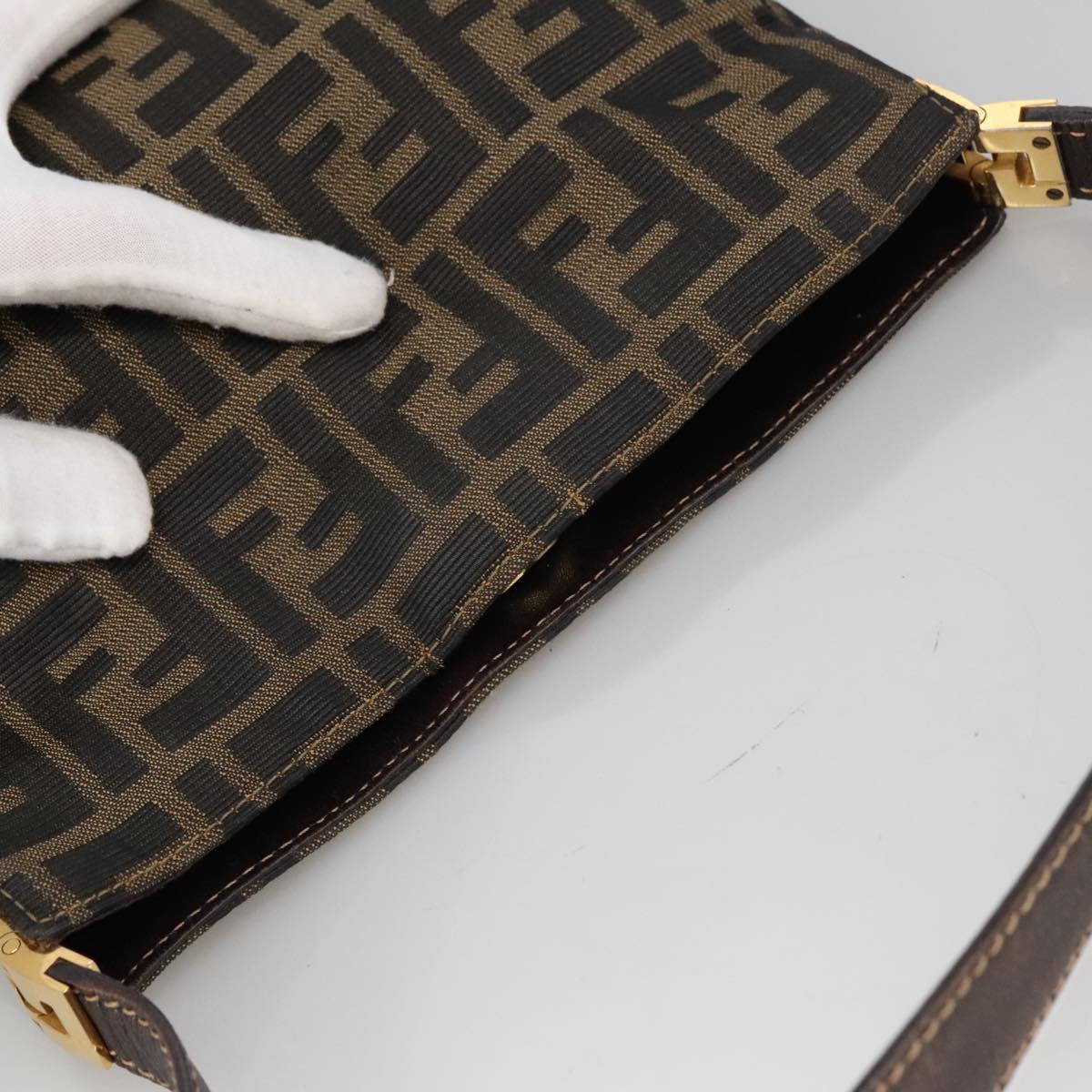 FENDI Zucca Canvas Shoulder Bag Brown Black 101147
