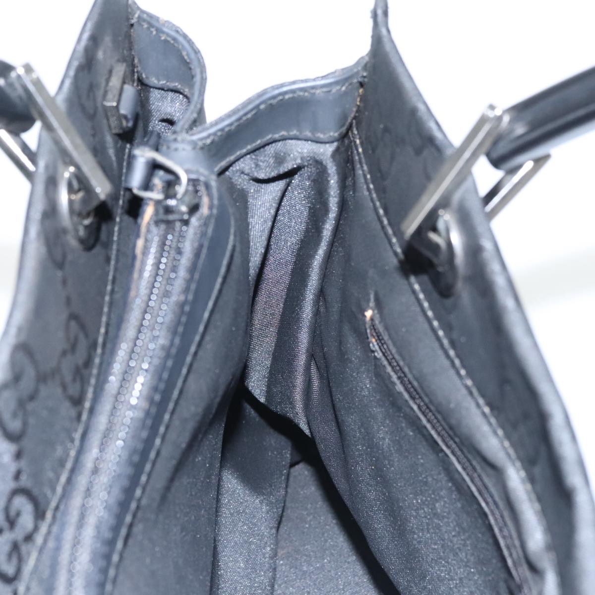 GUCCI Bamboo GG Canvas Hand Bag Nylon Black Silver 101168