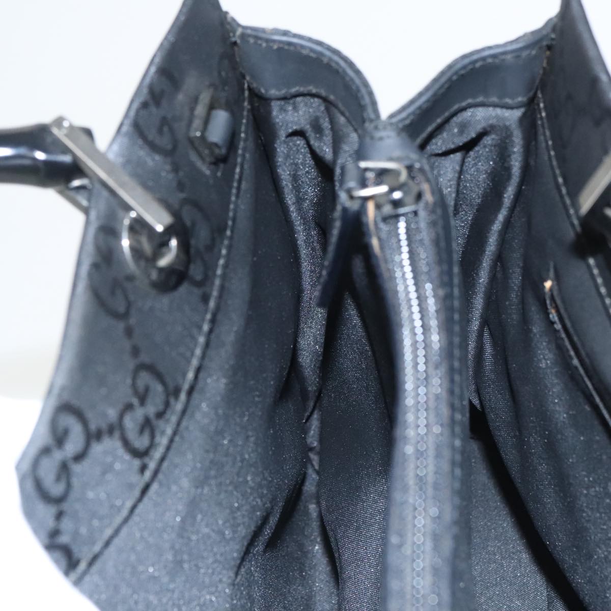 GUCCI Bamboo GG Canvas Hand Bag Nylon Black Silver 101168