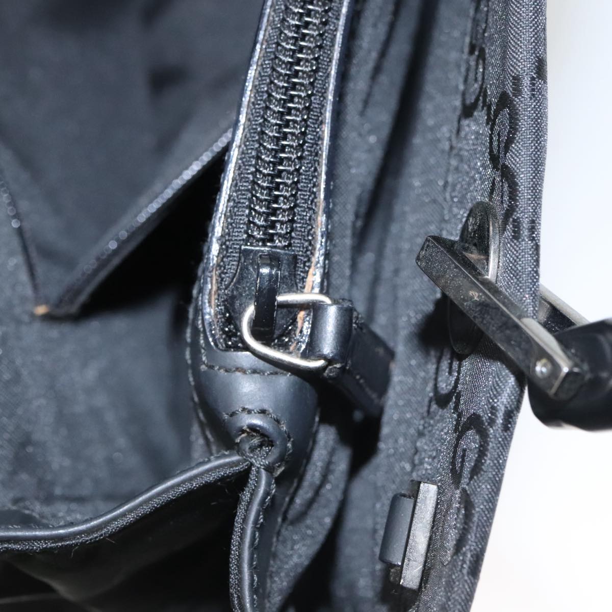 GUCCI Bamboo GG Canvas Hand Bag Nylon Black Silver 101168