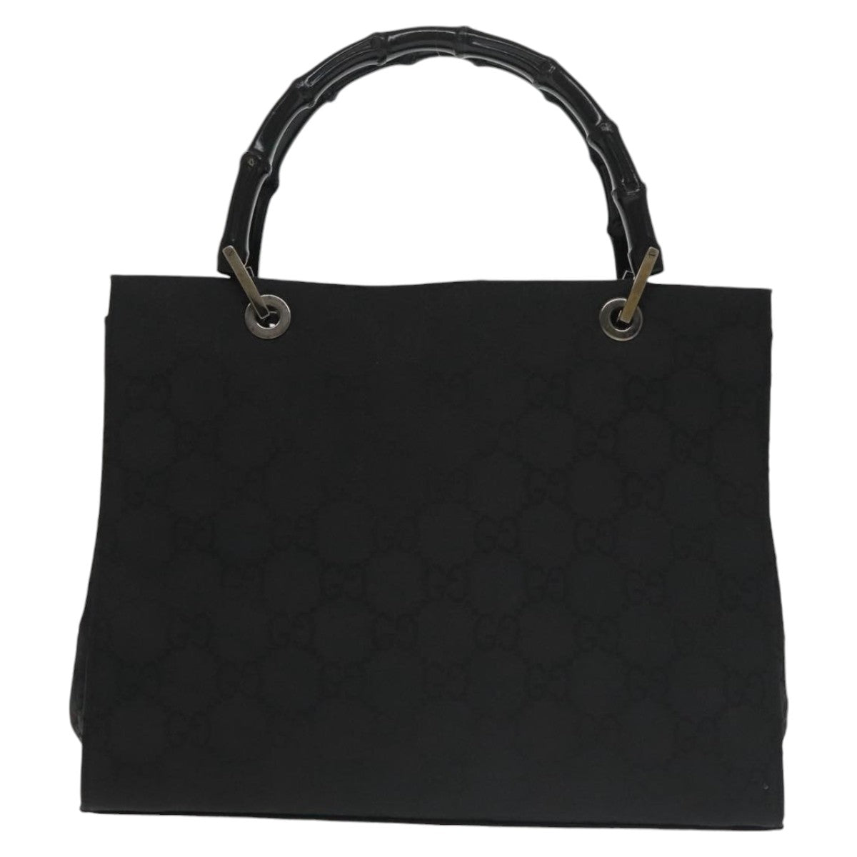 GUCCI Bamboo GG Canvas Hand Bag Nylon Black Silver 101168