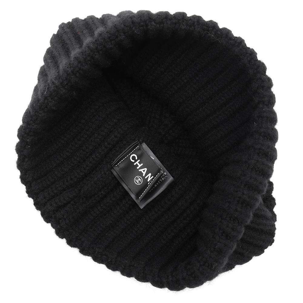 CHANEL Sequins logo knit cap BlackAA9553 Cashmere100%