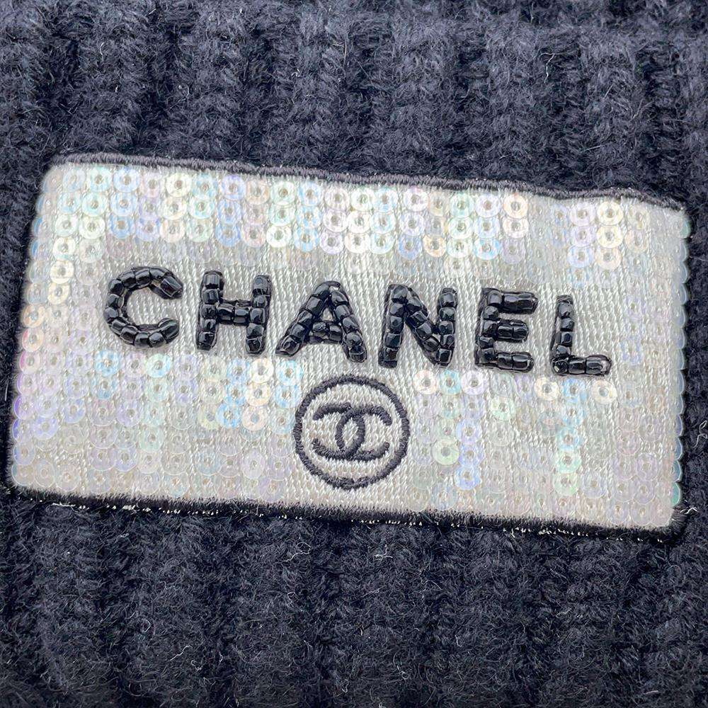 CHANEL Sequins logo knit cap BlackAA9553 Cashmere100%
