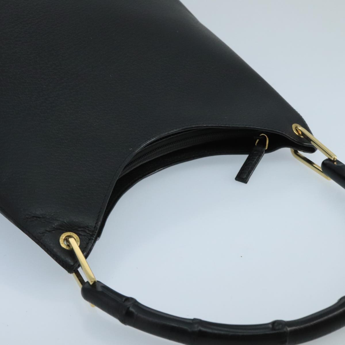 GUCCI Bamboo Shoulder Bag Leather Black Gold 001 2122 3006 101176