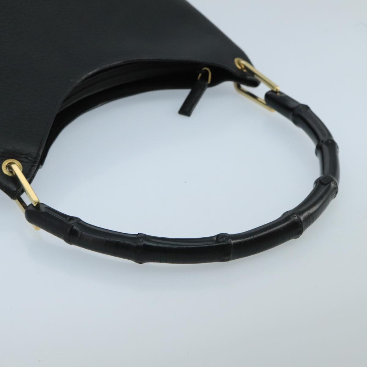 GUCCI Bamboo Shoulder Bag Leather Black Gold 001 2122 3006 101176