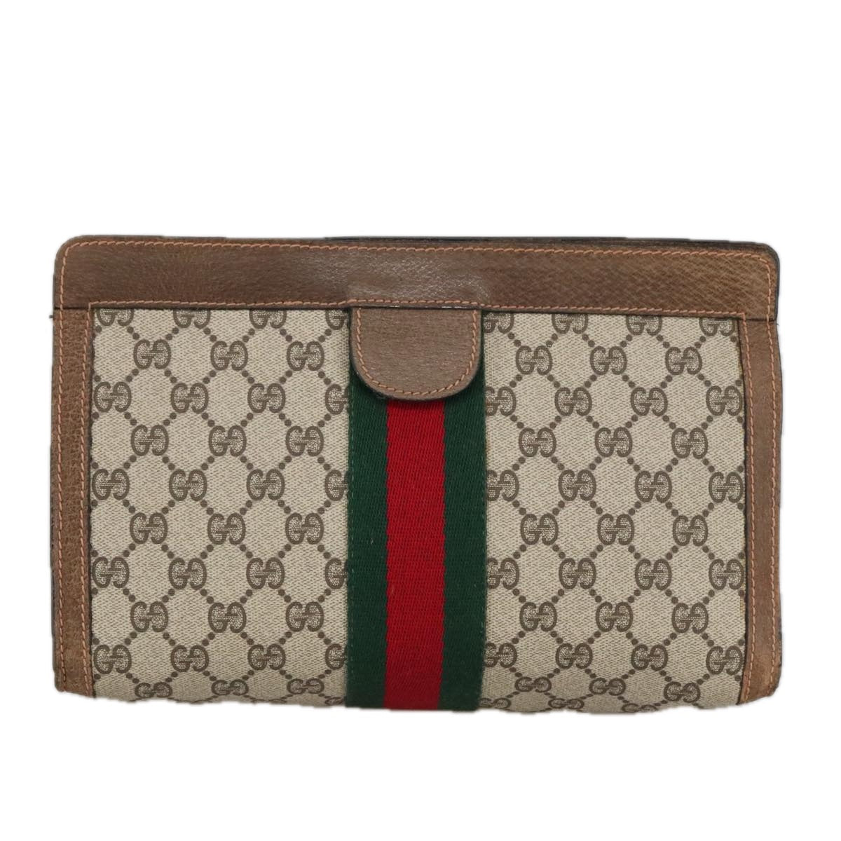 GUCCI GG Supreme Web Sherry Line Clutch Bag PVC Beige 37 014 2125 101180
