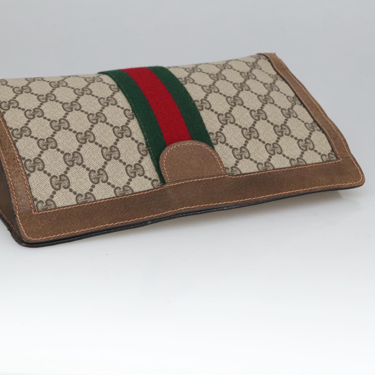 GUCCI GG Supreme Web Sherry Line Clutch Bag PVC Beige 37 014 2125 101180
