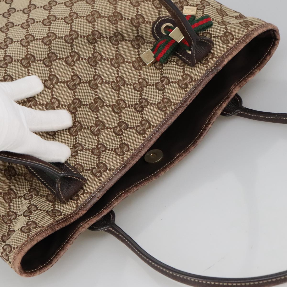 GUCCI GG Canvas Web Sherry Line Shoulder Bag Beige Gold 181779 101185