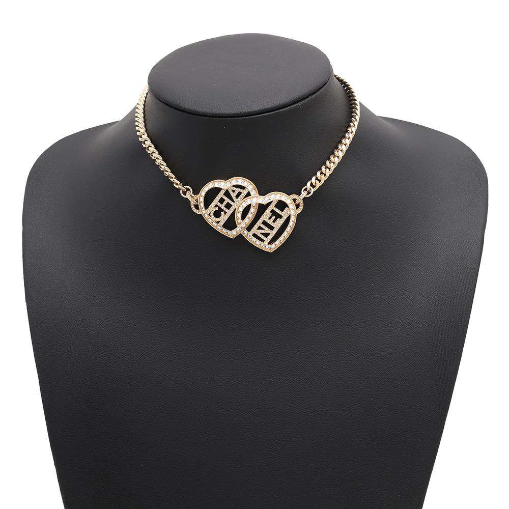 CHANEL CHANEL logo double heart choker necklaceABB646 Metal strass