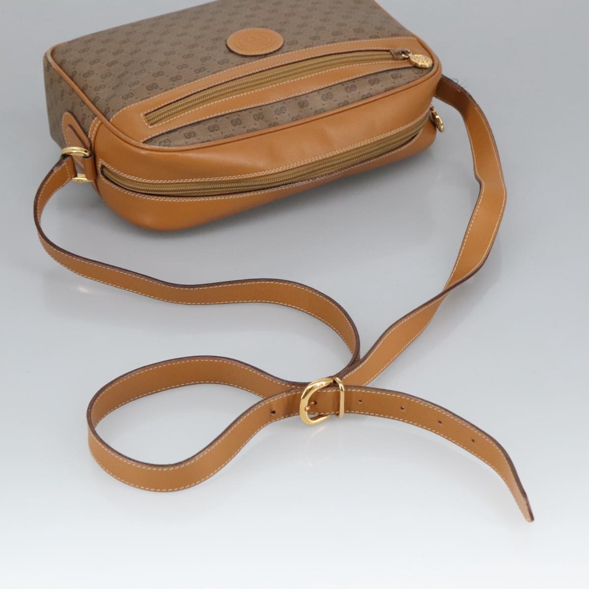GUCCI Micro GG Supreme Shoulder Bag PVC Leather Beige Gold 101192