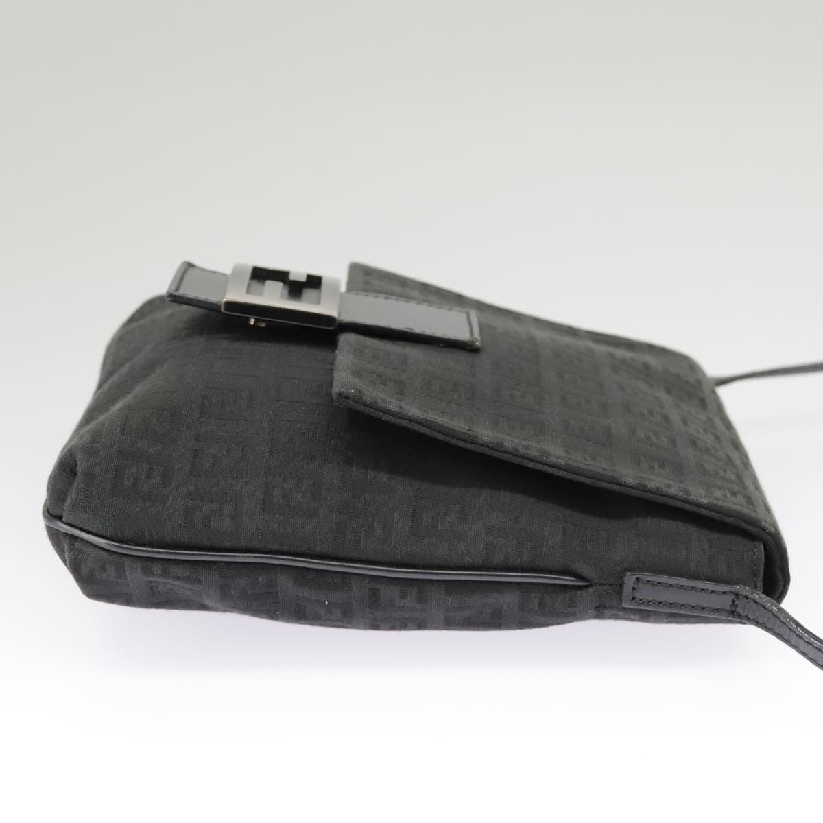 FENDI Zucchino Canvas Mamma Baguette Shoulder Bag Black 101222