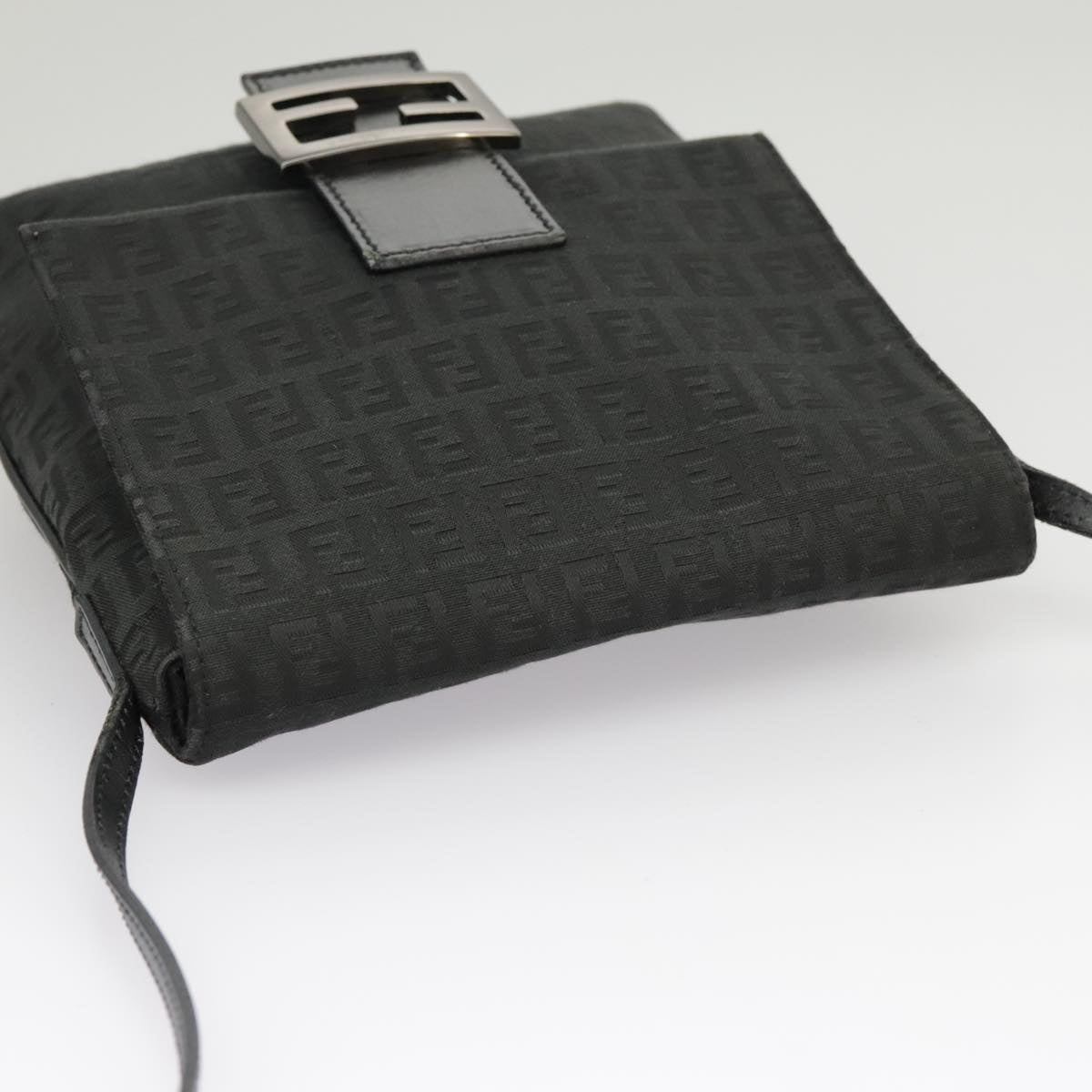FENDI Zucchino Canvas Mamma Baguette Shoulder Bag Black 101222