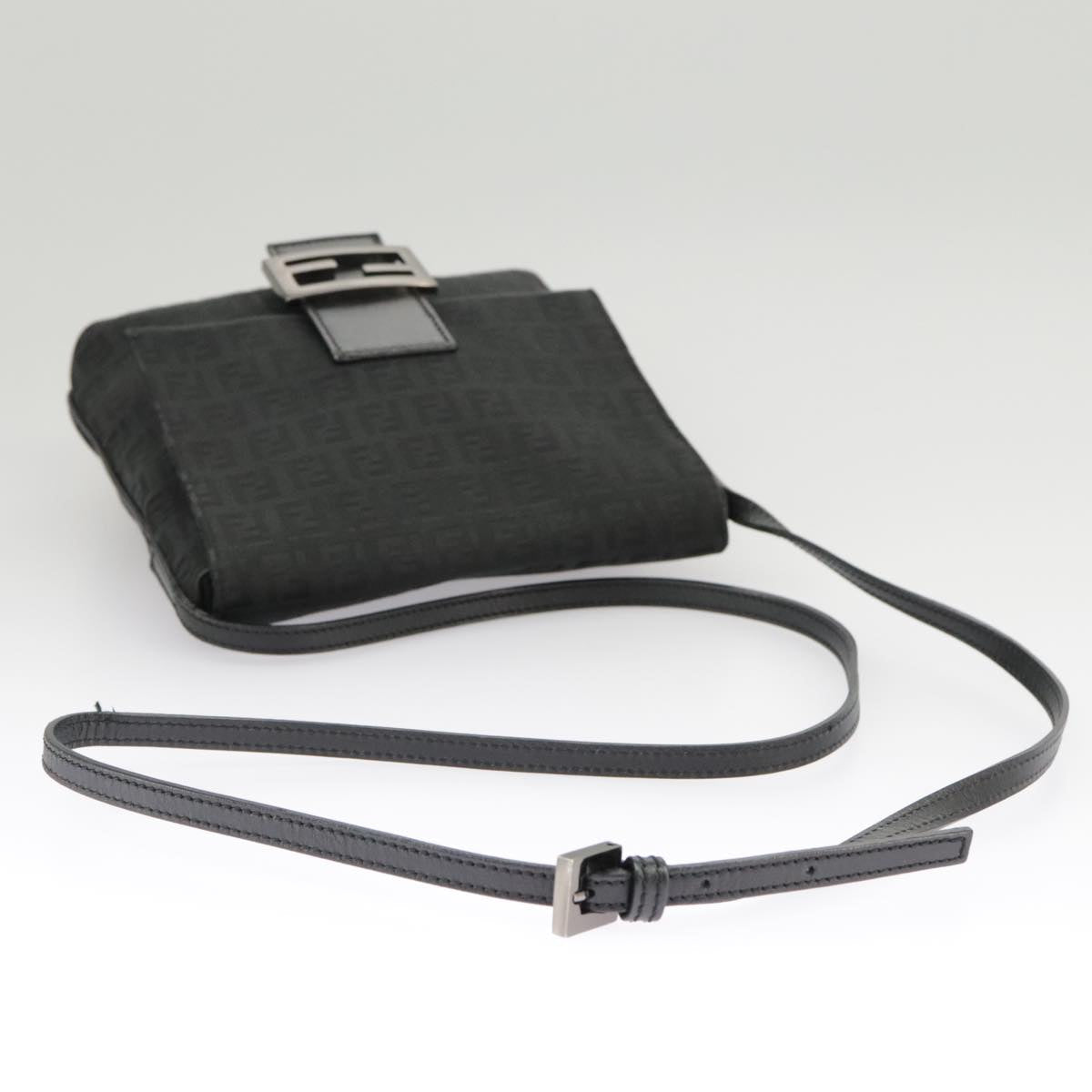 FENDI Zucchino Canvas Mamma Baguette Shoulder Bag Black 101222