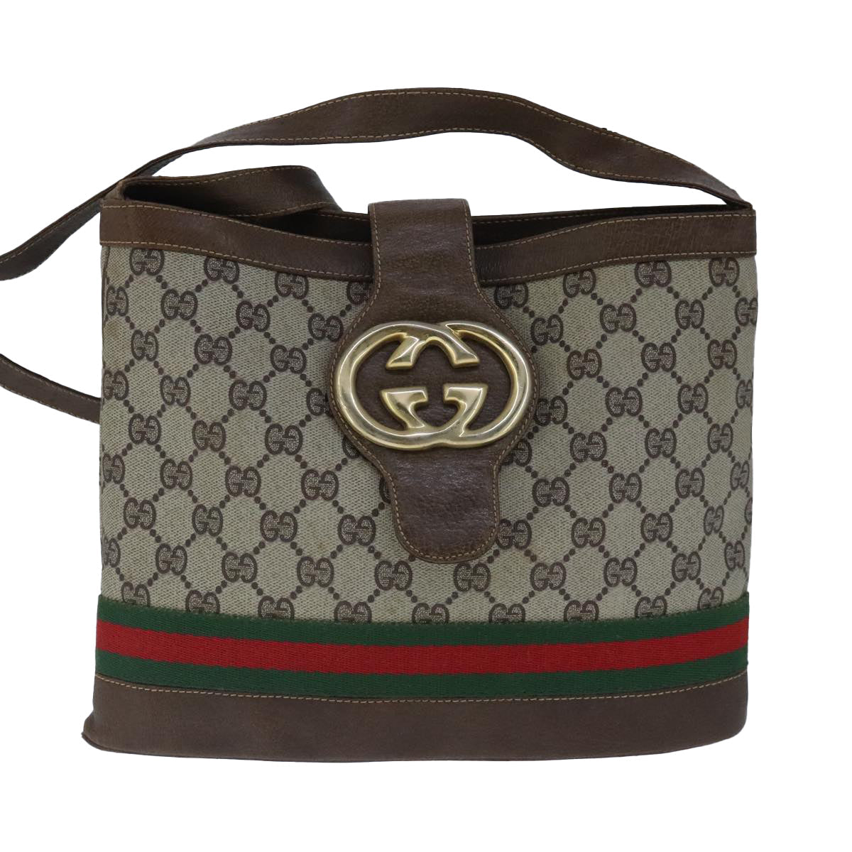 GUCCI GG Supreme Web Sherry Line Shoulder Bag PVC Beige Red Green 101272
