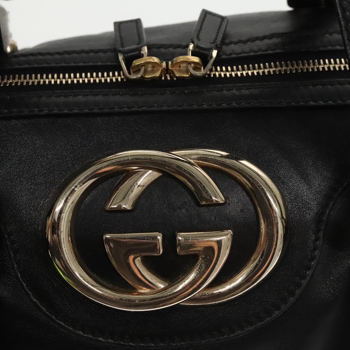GUCCI Hand Bag Leather Gold Black 170010 101278