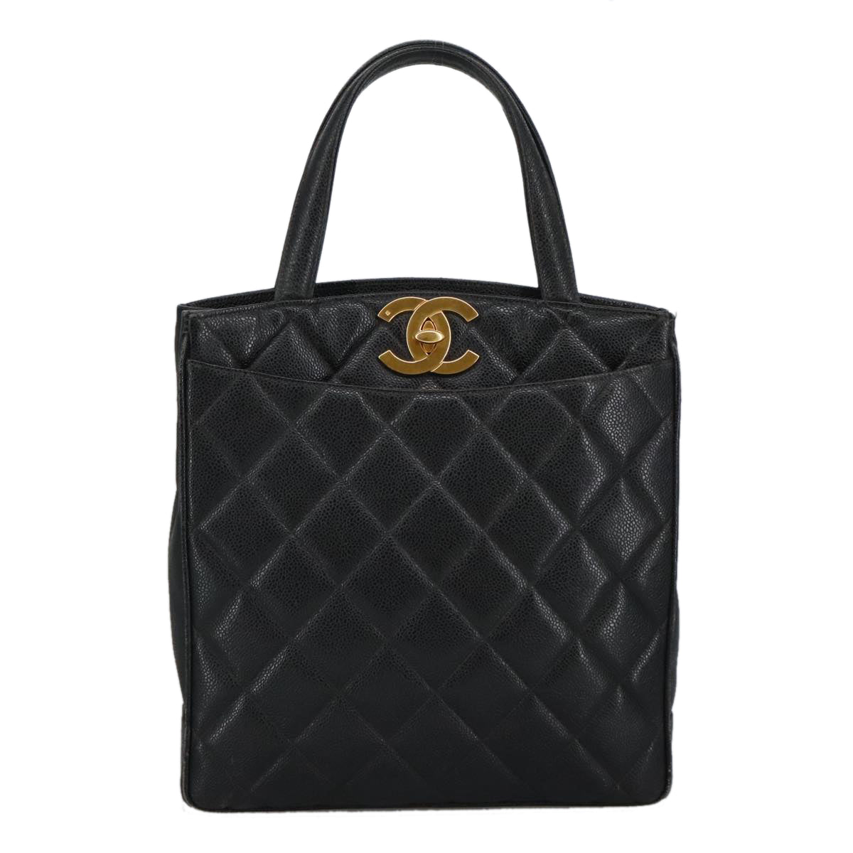 CHANEL Matelasse Hand Bag Caviar Skin Black CC 101307A