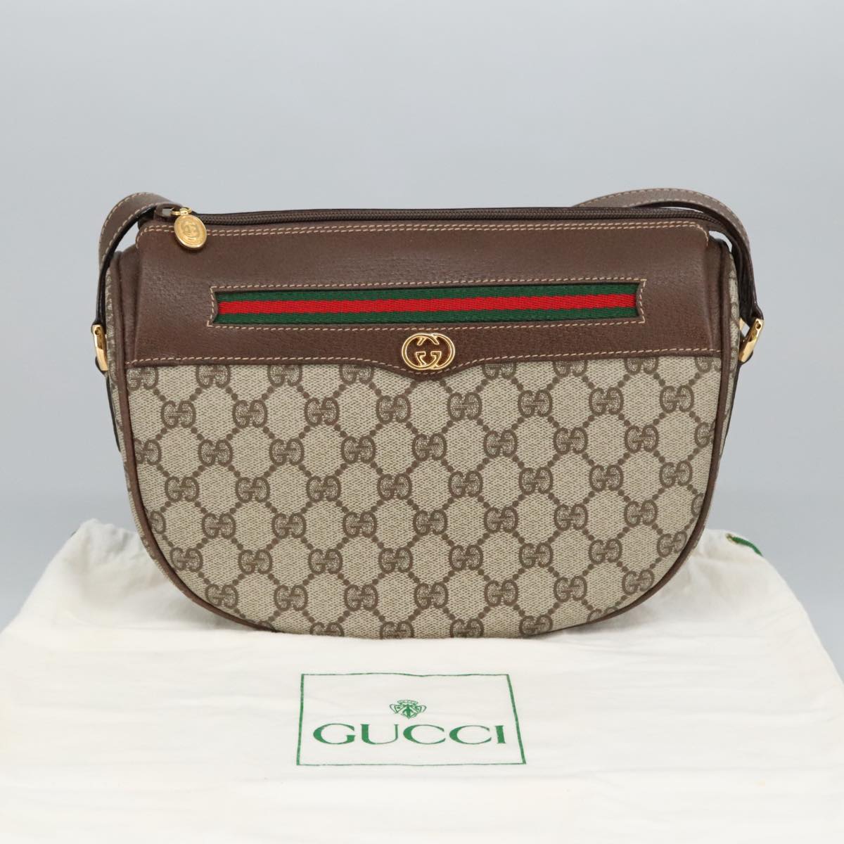 GUCCI GG Supreme Web Sherry Line Bag PVC Beige 001 123 0918 101309A
