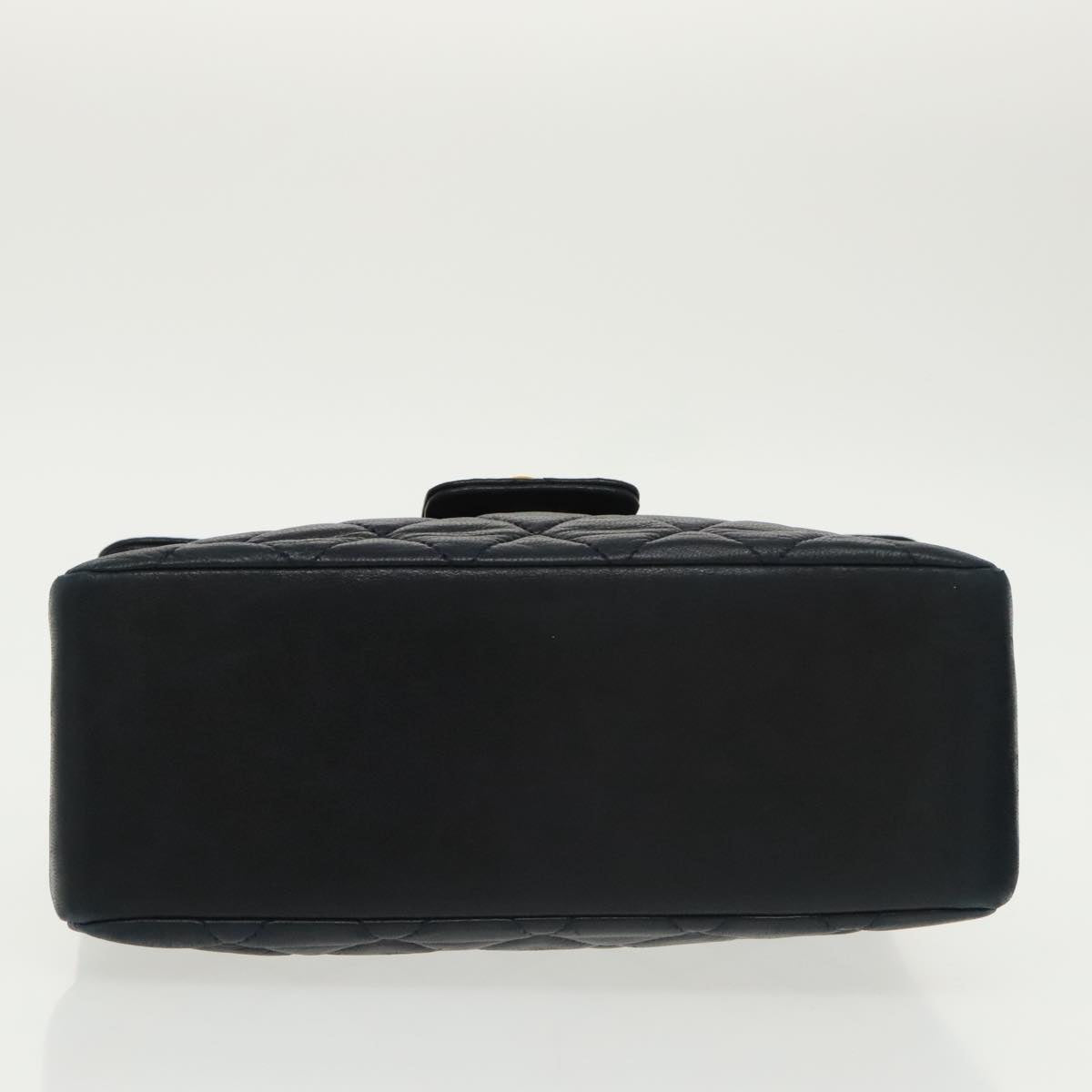 CHANEL Hand Bag Lamb Skin Navy Gold CC 101325A