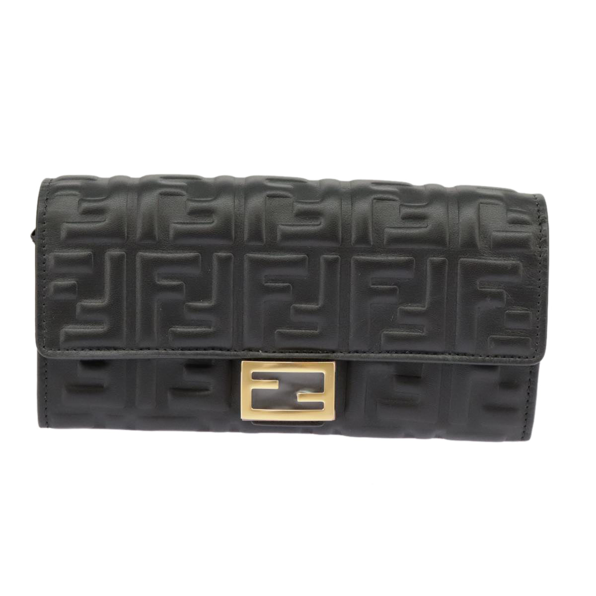 FENDI Zucca Canvas Chain Long Wallet Black 8M0365 101345A