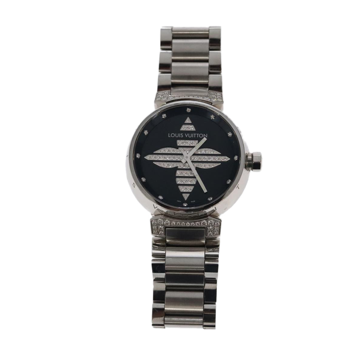 LOUIS VUITTON Tambour Forever Q121F Diamond Lug Pave Diamond Gray Watches Q121F 101376S