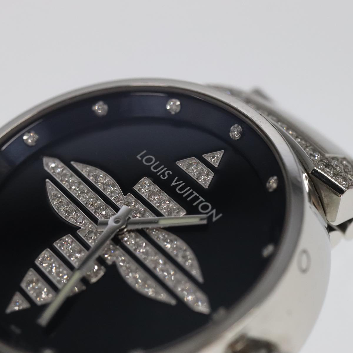 LOUIS VUITTON Tambour Forever Q121F Diamond Lug Pave Diamond Gray Watches Q121F 101376S