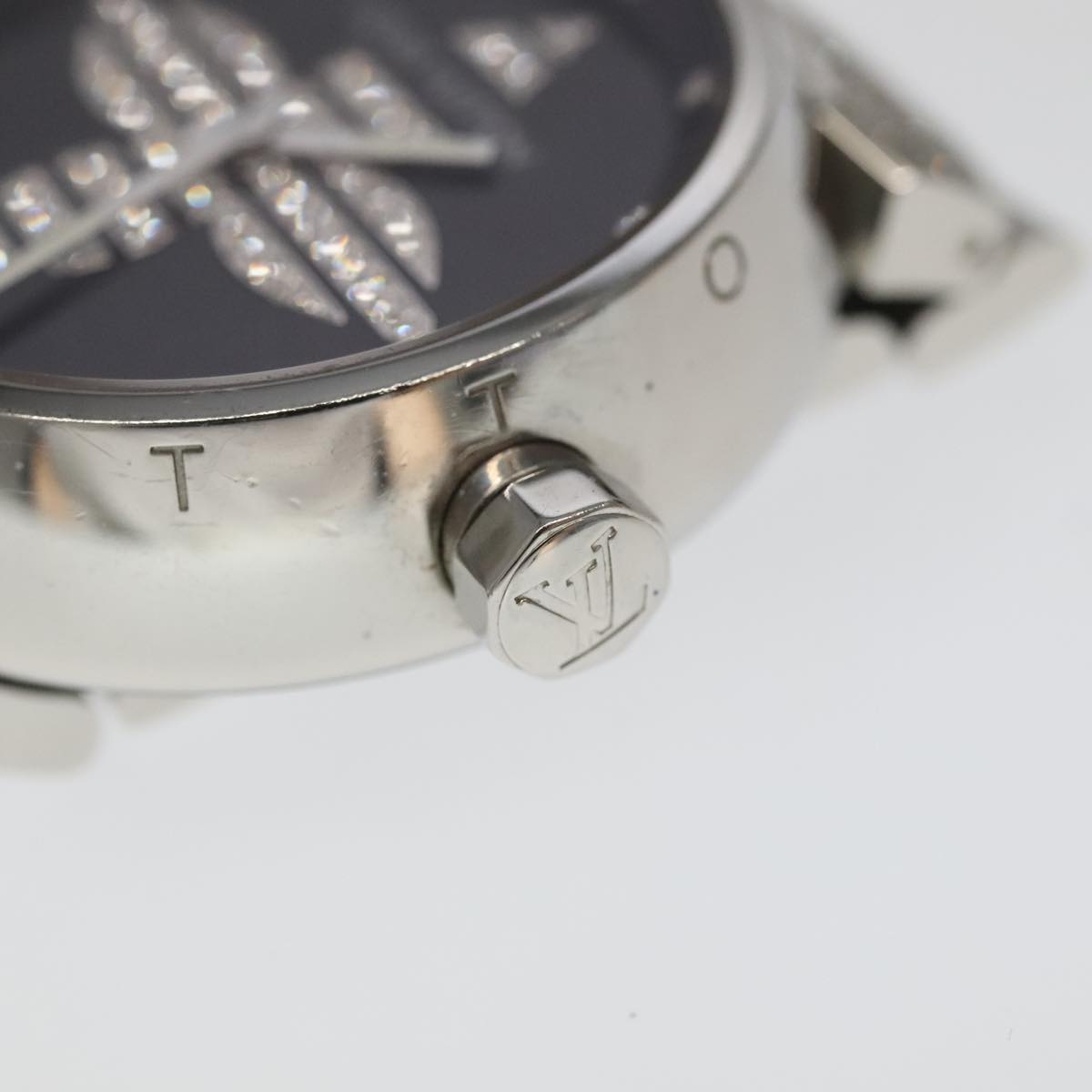 LOUIS VUITTON Tambour Forever Q121F Diamond Lug Pave Diamond Gray Watches Q121F 101376S